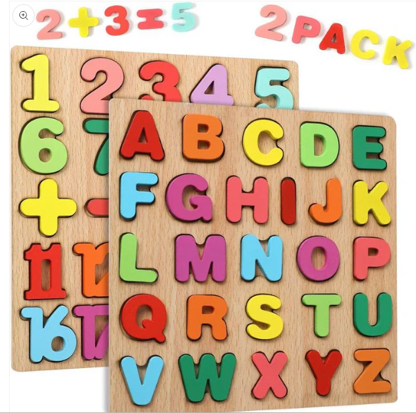 Jeux de Puzzle Éducatifs en Bois - Pack Alphabet et Chiffres